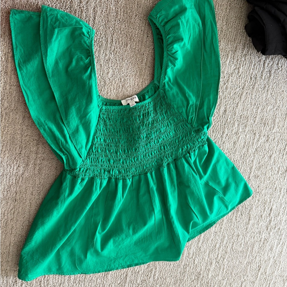 Flare Sleeve Green Blouse
